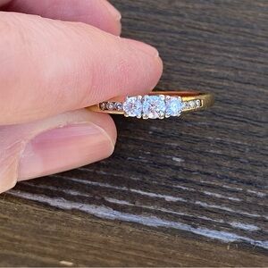 14K Diamond Yellow Gold 3 Stone Trilogy Wedding Ring